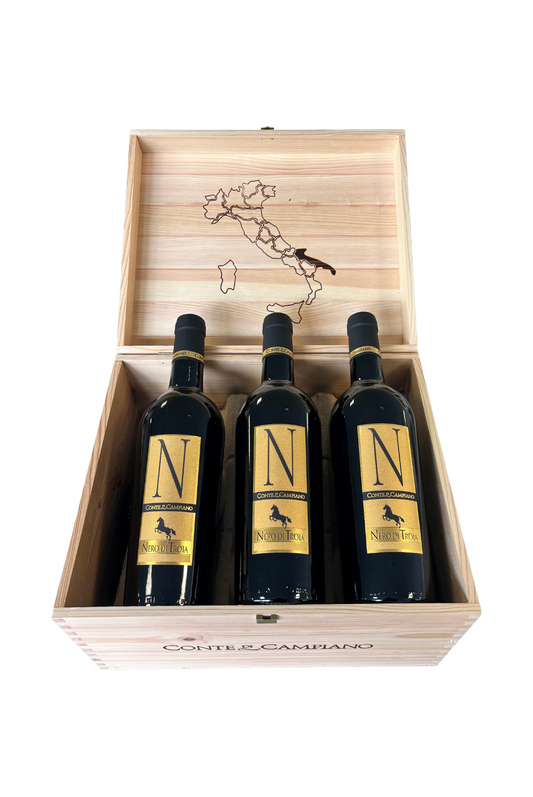 CAISSE BOIS PUGLIA NERO DI TROIE BAROS IGT CONTE DI CAMPIANO